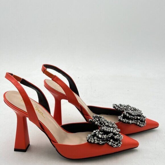 Milooey Orange Women Closed Pointed Toe Slip On Sandal Chic Rhinestone Butterfly - Picture 2 of 7